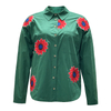 Red Floral Green Shirt | Women's Long Sleeve Cotton Casual Office Blouse