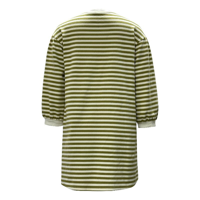 Spring Summer Green and White Striped Dress | Women's Round Neck Long Sleeve Loose Casual Dress