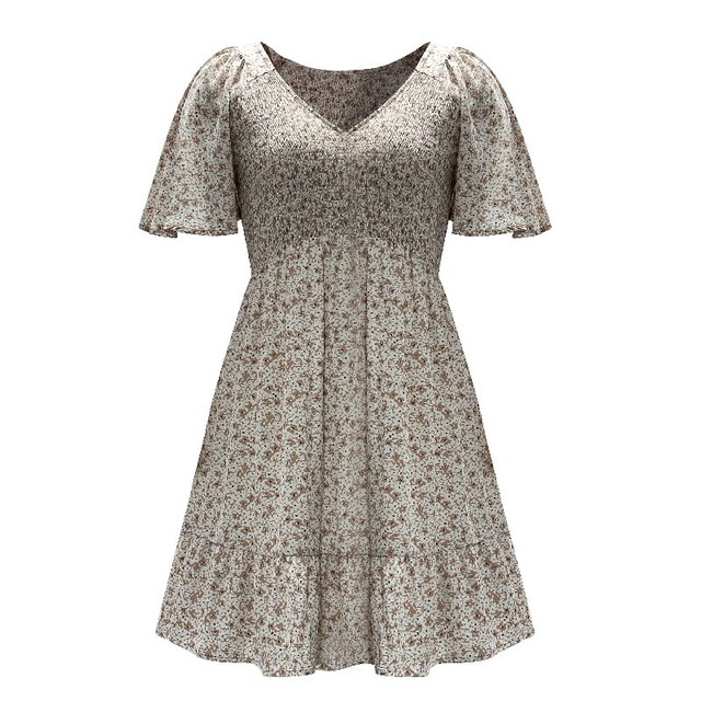 V-Neck Printed Summer Dress | Women's Short Sleeve Daily Casual Dress