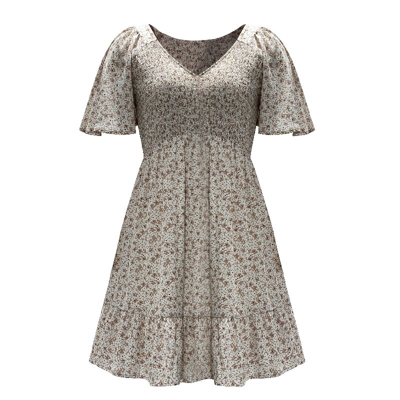 V-Neck Printed Summer Dress | Women's Short Sleeve Daily Casual Dress