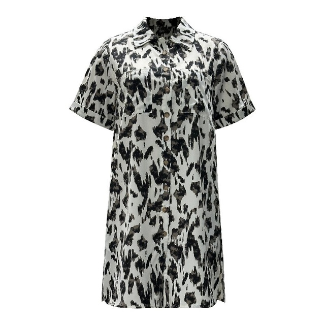 Black and White Cow Print Shirt Dress | Women's Short Sleeve Chic Casual Dress