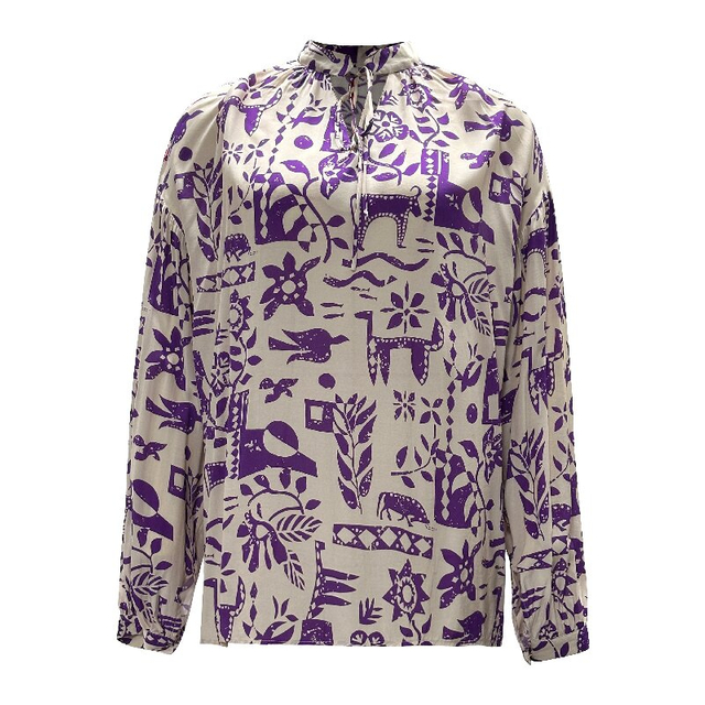 Printed Round Neck Blouse | Women's Lightweight Long Sleeve Office Casual Top