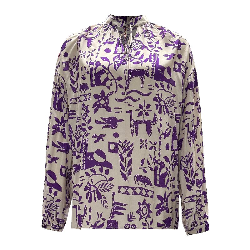 Printed Round Neck Blouse | Women's Lightweight Long Sleeve Office Casual Top