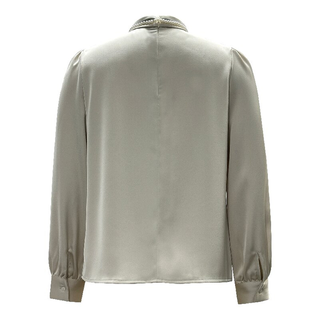 Luxury Office Date Blouse - Stand Collar Long Sleeve Elegant Women's Top