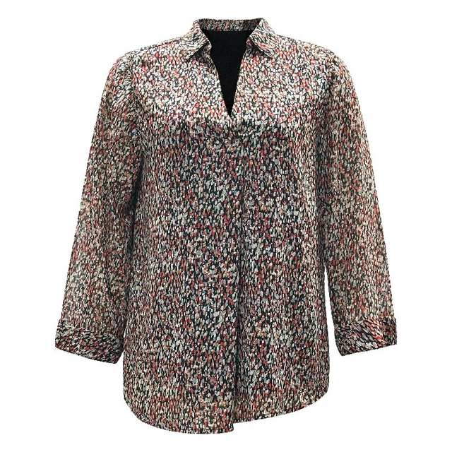 Daily Casual Printed Blouse - V-Neck Collar Long Sleeve Women's Top