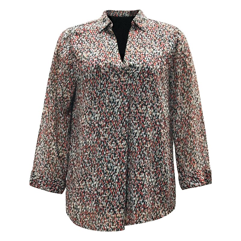 Daily Casual Printed Blouse - V-Neck Collar Long Sleeve Women's Top