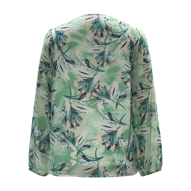 Vacation Resort Top - V-Neck Long Sleeve Lightweight Printed Spring Blouse