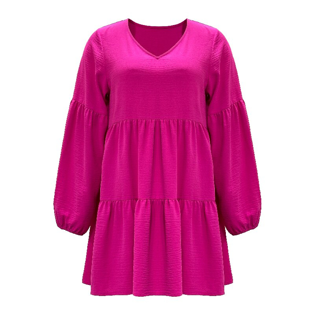 Rose Red Loose Dress | Women's Long Sleeve Spring Chic Casual Dress