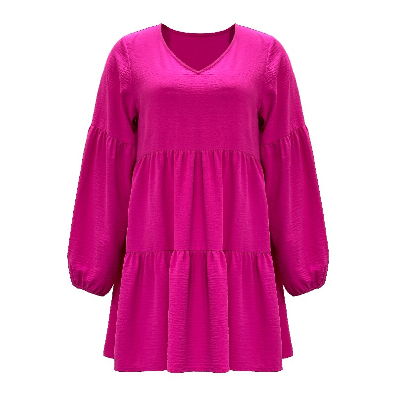 Rose Red Loose Dress | Women's Long Sleeve Spring Chic Casual Dress