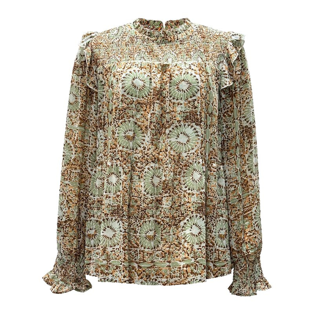 Vintage Printed Ruffle Blouse | Women's Long Sleeve Fashion Shirt