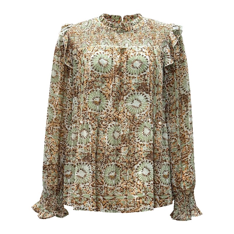 Vintage Printed Ruffle Blouse | Women's Long Sleeve Fashion Shirt