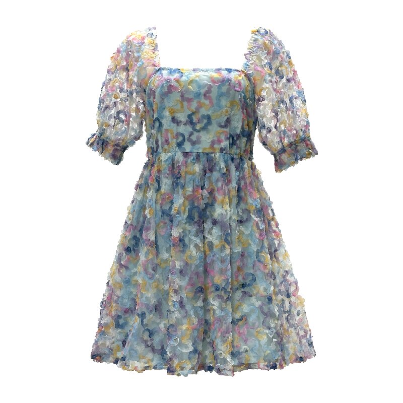 Gradient Square Neck Dress | Women's Mesh Embroidered Sweet Fashion Party Dress