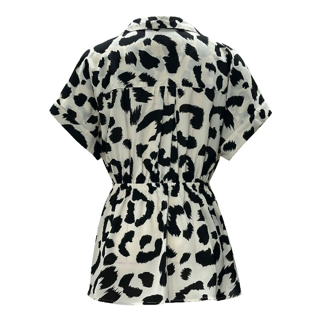 Cow Print Tie-Waist Shirt | Women's Summer V-Neck Slimming Short Sleeve Blouse