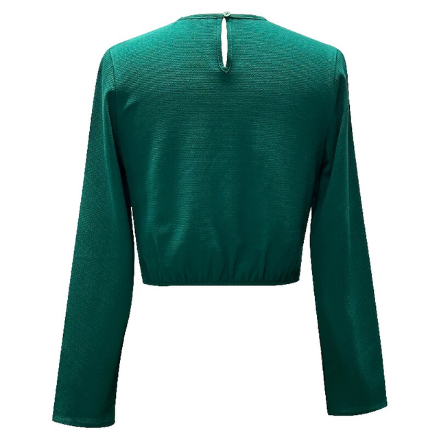 Crossover Waist Round Neck Top | Women's Chic Elegant Long Sleeve Blouse