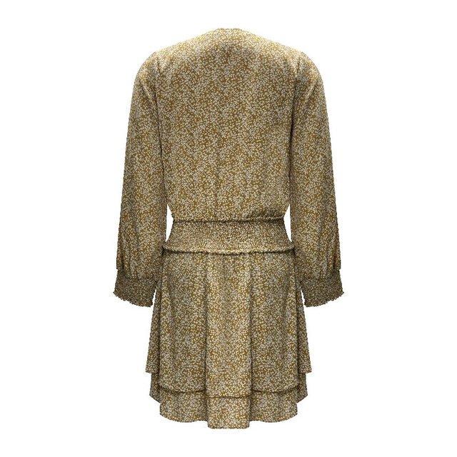 Printed V-Neck Dress | Women's Long Sleeve Waist-Fitting Midi Dress