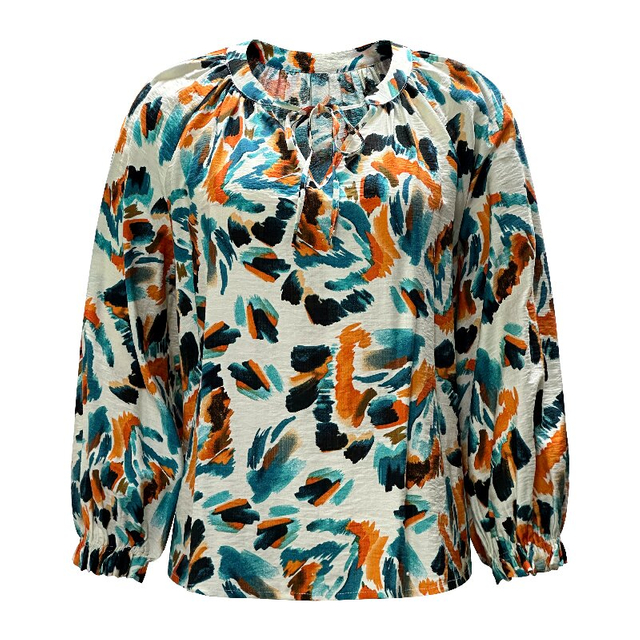 French Long Sleeve Blouse | Women's Round Neck Loose Casual Printed Shirt