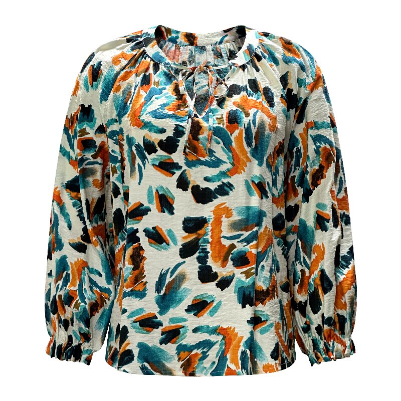 French Long Sleeve Blouse | Women's Round Neck Loose Casual Printed Shirt