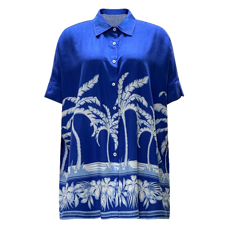 Vacation Shirt Dress - Loose Fit Blue Boho Printed Summer Dress