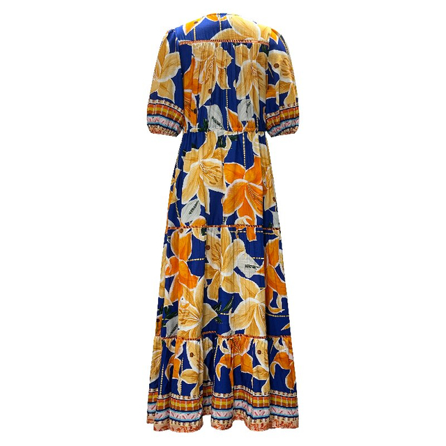 Printed Maxi Dress with Pockets | Women's Boho Beach Waist Cinching Summer Dress