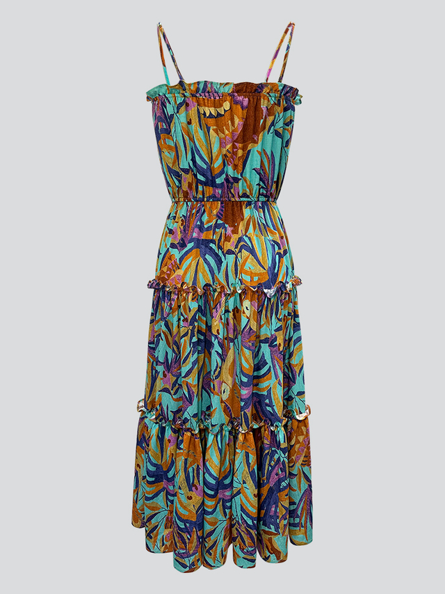 Printed Waist-Cinching Slip Dress | Women's Flowy Summer Beach Vacation Resort Sundress