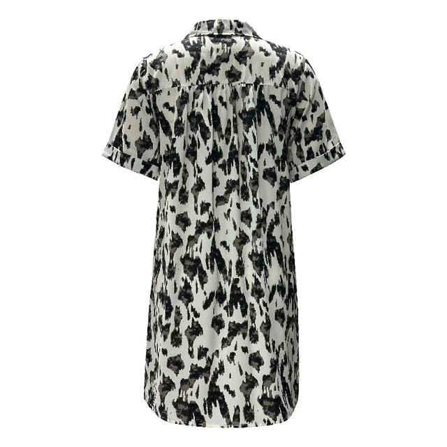 Black and White Cow Print Shirt Dress | Women's Short Sleeve Chic Casual Dress