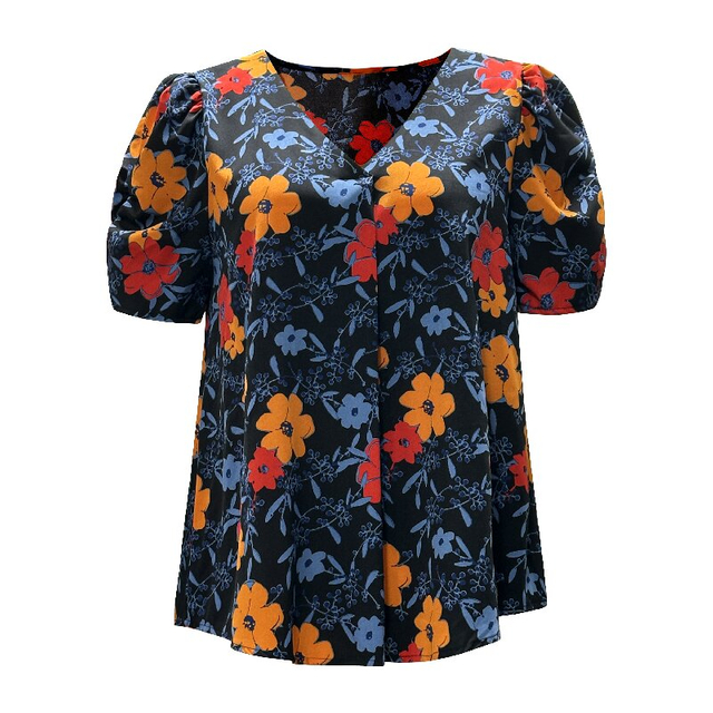 Printed V-Neck Top | Women's Short Sleeve Floral Casual Vacation Shirt