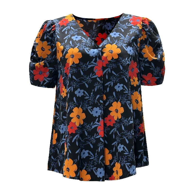 Printed V-Neck Top | Women's Short Sleeve Floral Casual Vacation Shirt
