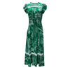 Summer Printing Green Short Sleeve Waist-cinching Buttons Maxi Dress for Women