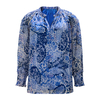 Blue Printed Blouse | Women's Round Neck Long Sleeve Office Top